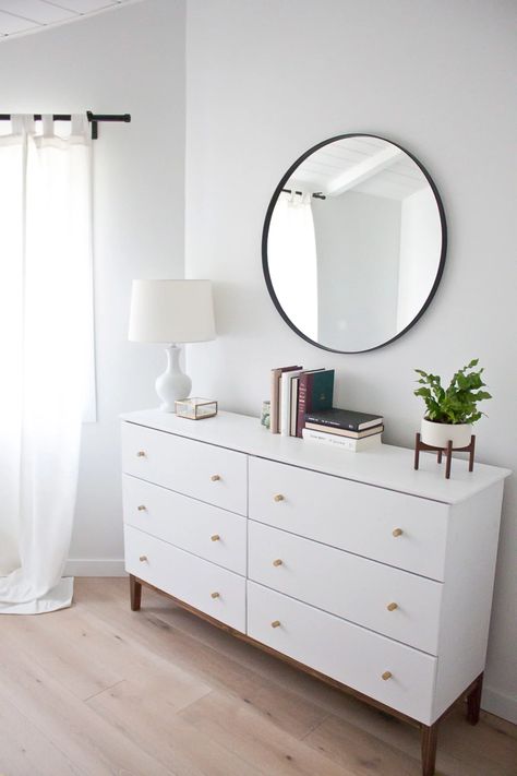 Ikea Tarva Hack | POPSUGAR Home Modern White Dresser, Tarva Hack, Ikea Dresser Hack, Modern Bedroom Dressers, Kitchen Ikea, Ikea Dresser, Ikea Bedroom, Mid Century Modern Dresser, White Dresser