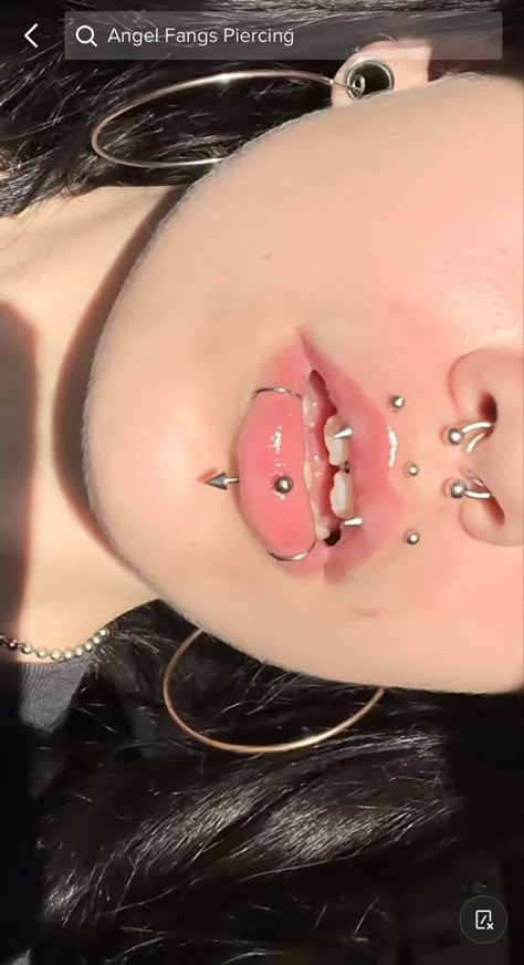 Angel Fangs Piercing, Fangs Piercing, Angel Fangs, Mouth Piercings, Lip Piercing Jewelry, Piercing Chart, Cool Ear Piercings, Pretty Ear Piercings, Face Piercings