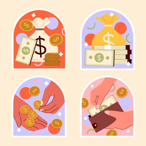 Money Aesthetic Illustration, Money Illustration Art, Budget Illustration, Wallet Illustration, Finance Stickers, Sticker Design Ideas, Money Illustration, Digital Editing, Money Stickers