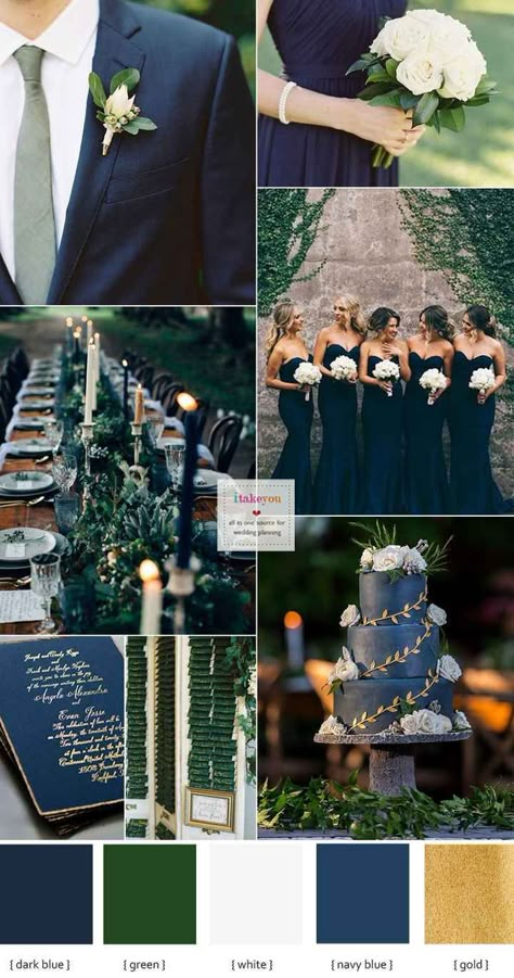 Hunter Green Wedding Colors, Navy Blue And White Wedding, Navy Blue Wedding Theme, Hunter Green Wedding, Blue Green Wedding, Popular Wedding Colors, Blue And White Wedding, Green Themed Wedding, Green Wedding Colors