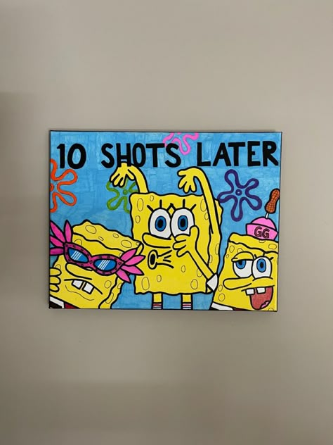 Spongebob Painting Funny, Trippy Spongebob Painting Canvases, Funny Acrylic Paintings, Sponge Bob Painting Canvas, High Spongebob Painting Canvases, Easy Spongebob Painting, Funny Things To Paint, Spongebob Canvas Painting, Funny Paintings Easy