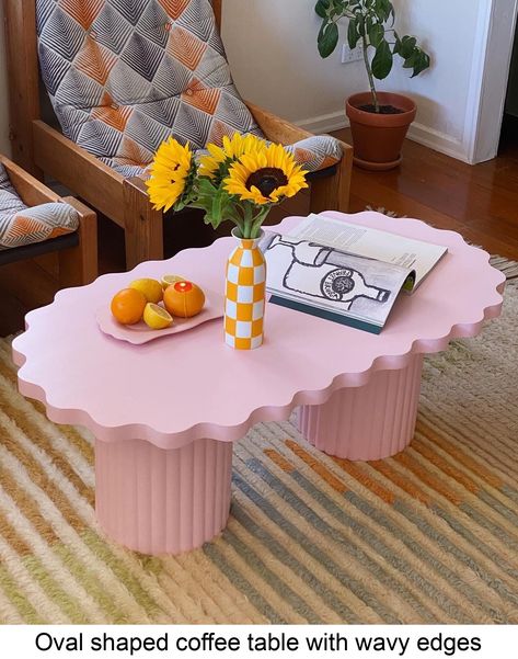 Our chunky Big Loaf.. with WAVY edges! She's a hand crafted wooden coffee table with an oval shaped top, wavy edges and our signature grooved legs. Each coffee table is complete with polyurethane satin finish that gives it an incredibly smooth texture. Shipping available Worldwide! Available in custom colours and dimensions (we LOVE doing new colours!) DM to discuss :) #coffee #table #ideas Pink Coffee Table, Retro Coffee Tables, Wavy Edges, Console Desk, Coffee Table To Dining Table, Apartment Decor Inspiration, Wooden Coffee Table, Coffee And End Tables, Dream House Decor