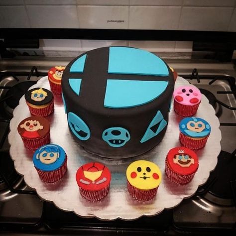 Smash Bros Cake, Super Smash Bros Logo, Super Smash Bros Party, Smash Bros Wii, Mario Birthday Cake, Nintendo Party, Mario Bros Cake, Video Game Cakes, Mario Cake