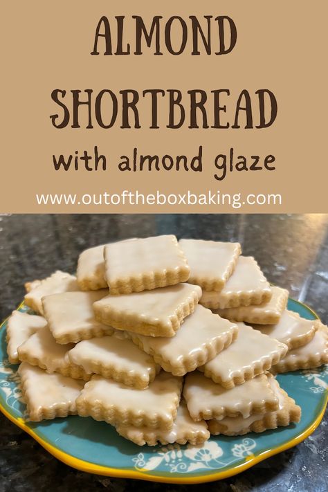 Almond Shortbread with Almond Glaze from Out of the Box Baking.com Almond Short Bread Cookies, Almond Shortbread Cookies Recipe, Almond Biscuits Recipe, Almond Flavored Cookies, Tea Cookies Recipe, Easy Bakes, Almond Glaze, Short Recipes, Almond Shortbread