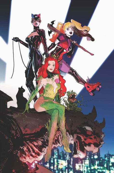 Harley And Catwoman, Gotham City Skyline, Poison Ivy (character), Harley And Ivy, Gotham City Sirens, Comic Boom, Dc Art, Dc Villains, Dc Comics Superheroes