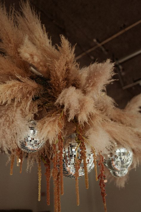 Hanging Pampas Grass Wedding, Western Modern Wedding, Andrea Libman, Pampas Tree, Pampas Wedding, Hanging Installation, Electric Love, Western Themed Wedding, February Wedding