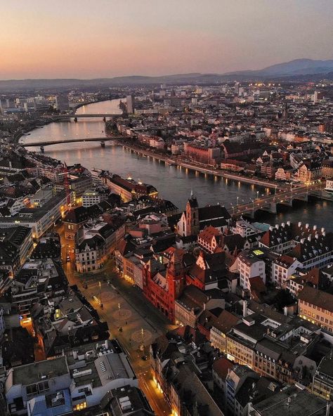 Basel  I  Switzerland on Instagram: “Bird's eye view over Basel, we love it!🦅 All credits for this shot go to @waitasecondpls.👍 #lovebasel • • • #baselswitzerland #basel…” Bird's Eye View, Europe Photos, Switzerland Travel, Wonderful Picture, Sun Goes Down, Rooftops, City Photography, Birds Eye View, Drone Photography