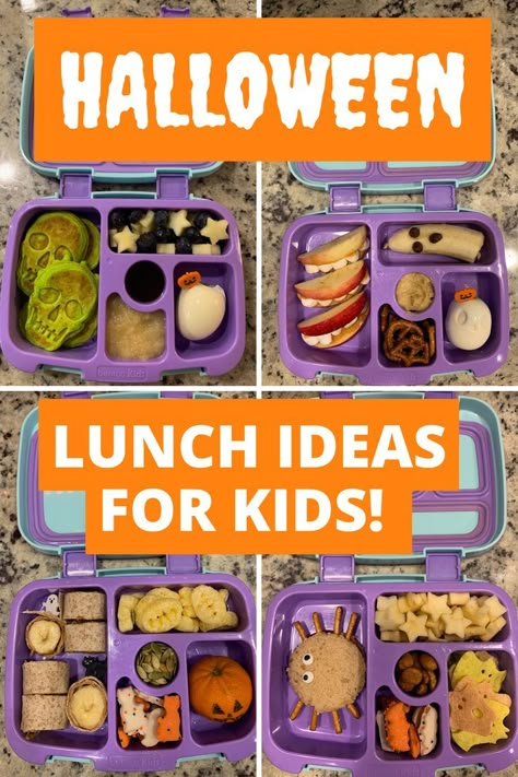 Dum Dum Halloween Ideas, Preschool Halloween Lunch Ideas, Witch Lunch Ideas, Halloween Toddler Lunch Ideas, Fun Halloween Lunches For Kids, Halloween Packed Lunch Ideas, Spooky Lunchbox Ideas, Bentgo Kids Lunch Ideas Halloween, Home Daycare Lunch Ideas