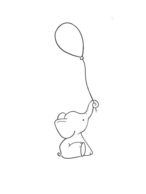 Pediatric Nurse Tattoo Ideas, Cute Tattoo Drawings Simple, Elephant With Balloon Drawing, Elephant Holding Flower Tattoo, Nicu Nurse Tattoo, Elephant Doodle Simple, Elephant Outline Drawing, Line Drawing Elephant, Baby Doodles