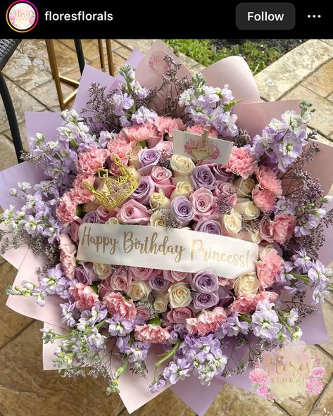 Happy Birthday Floral Arrangements, Big Birthday Bouquet, Purple Ramos For Quinceanera, Tangled Flower Bouquet, Rapunzel Flower Bouquet, Purple Flowers Bouquet Birthday, Flower Bouquet For Mom Birthday, Happy Birthday Bouquet Flowers, Beautiful Bouquet Of Flowers Birthday