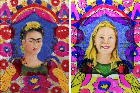 A wonderful art lesson for kids to learn about Mexican painter Frida Kahlo AND to create a self portrait! Frida Kahlo Art Projects For Kids, Frida Kahlo Art Projects, Frida Kahlo Art Lesson, Portraits For Kids, Art Docent, Self Portrait Art, Frida Art, Back To School Art, Fall Art Projects