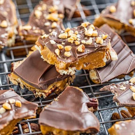 Quick and Easy Toffee - thestayathomechef.com Carmel Candy, Haystacks Recipe, Pecan Cookie, Easy Toffee, The Stay At Home Chef, Delicious Holiday Desserts, Stay At Home Chef, Homemade Toffee, Holiday Dessert Recipes