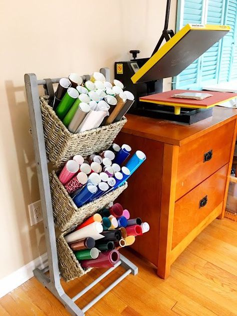 Vinyl Storage Solution for Small Spaces (And First Look at My New Craft Room) - Silhouette School Cricut Storage, Small Craft Rooms, Boomwhackers, Dream Craft Room, Craft Room Design, Diy Craft Room, Scrapbook Room, Vinyl Storage, Craft Room Storage