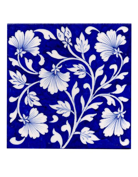 Blue Flower and White Leaves Tile 6x6 inch . Unique, hand painted tiles for your kitchen or other tiling project. Tile is "6x6" in size. Delivery time is normally 5 to 7 business days. If the item is out of stock, production and delivery will take 2 to 3 weeks. Blue Pottery Designs, Blue Flower Painting, Painted Tiles, White Leaves, Islamic Art Pattern, Hand Painted Tiles, White Pottery, Blue Pottery, Ceramics Pottery Art