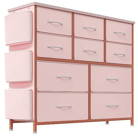 Jojoka Dresser for Bedroom with 10 Drawers, Dressers & Chest of Drawers, Long Fabric Storage Drawer with Wood Tabletop for Kids Room, Closet, Hallway, Entryway (Pink) Pink Dresser, Pink Closet, Contemporary Decor Living Room, Furniture Dressing Table, Fabric Dresser, Bedroom Drawers, How To Waterproof Wood, Wide Dresser, Dresser For Bedroom