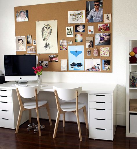 Like the large cork board above desk Alex Desk, Hack Ikea, Ikea Alex, Ikea Desk, Kids' Desk, Kids Study, Office Workspace, Gaming Desk, Small Office