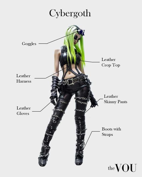 Biohazard Aesthetic Outfit, Neon Goth Outfit, Biohazard Outfit, Cyberpunk Outfit Futuristic, Gas Mask Outfit, Dark Colors Outfit, Dark Futuristic Fashion, Different Goth Styles, Cybergoth Clothes