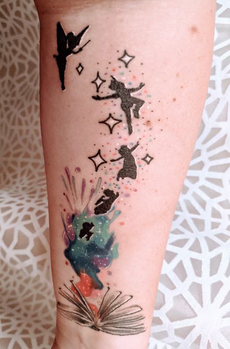 Peter Pan Tattoo Ideas Inspiration, Peterpan Tattoo, Neverland Tattoo, Peter Pan Book, Peter Pan Tattoo, Forever Tattoo, Bts Tattoos, Book Tattoo, Foot Tattoo