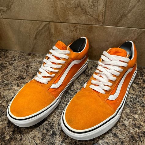 Vans Old Skool Sneaker Orange Mens Size 10 US Orange Vans, Sneaker Style, Us Size 10, Classic Sneakers, Vibrant Orange, Vans Old Skool, Vans Old Skool Sneaker, Old Skool, Sneakers Fashion