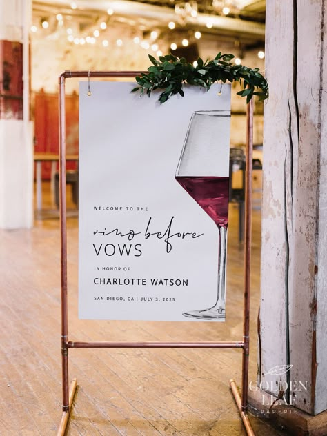 Wine Theme Party Decorations, Napa Bridal Shower Ideas, Vino Before Vows Bridal Shower Decor, Vino Before Vows Bridal Shower Ideas, Wine Bridal Shower Theme, Winery Bridal Shower Ideas, Wine Wedding Shower, Minimalist Signage, Modern Signage