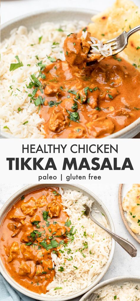 Healthy Chicken Tikka Masala Chicken Tikka Masala Soup, Tikki Masala Chicken, Whole 30 Tikka Masala, Chicken Tikka Masala Recipes Healthy, High Protein Tikka Masala, Chicken Tikka Marsala, Instapot Chicken Tikka Masala, Instant Pot Chicken Tikka Masala, Gluten Free Chicken Tikka Masala