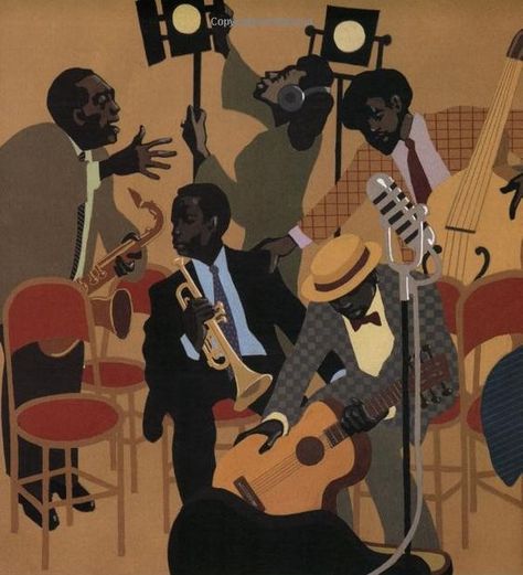 Leo And Diane Dillon Illustration, Leo Diane Dillon, Jazz Club Art, Jazz Art Vintage, Soul Music Art, Black Music Art, Blues Music Art, Jazz Music Art, Jazz Painting