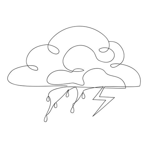 Rain Line Art, Clouds With Rain, One Line Sketch, Rain And Lightning, Line Sketch, Minimal Style, Portrait Drawing, Minimal Fashion, Line Drawing