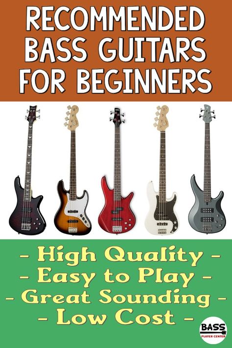 Recommended Best Bass Guitars for Beginners - Affordable, high quality, easy to play, versatile, best sounding basses - Low cost $200 to $500 - affordable but not cheap - great first bass guitars… Bass Guitar Scales, Bass Guitar Accessories, Learn Bass Guitar, Rickenbacker Bass, Acoustic Bass Guitar, Beginner Guitar, Bass Guitar Lessons, Mother Board, Guitar Lessons For Beginners