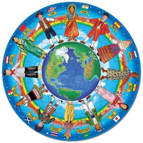 Children of different world countries will dance together with joy when your child put this Melissa & Doug's colorful circular puzzle together! World Puzzle, Floor Puzzle, Melissa And Doug, Middle School Teachers, Melissa & Doug, Esl Teaching, Shoes Store, We Are The World, Cultural Diversity