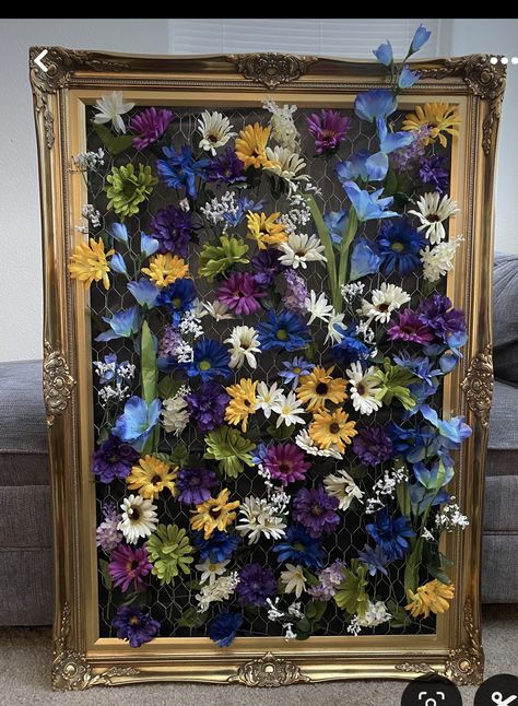 Ideas With Fake Flowers, Artificial Flower Wall Art, Flowers Art Wall, Wedding Decor Fake Flowers, Fake Floral Wall Decor, Faux Flower Decor Ideas, Uses For Fake Flowers, Diy Crafts With Fake Flowers, Projects With Fake Flowers