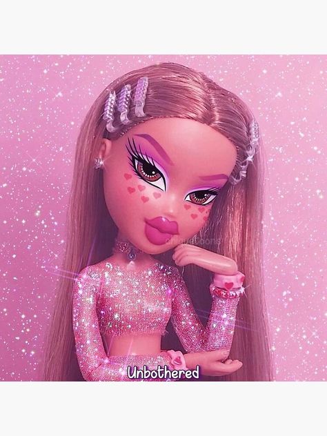 "unbothered brat doll" Sticker by glitteryhearts | Redbubble Barbie Doll, Glitter, Makeup, Hair, Pink, Make Up