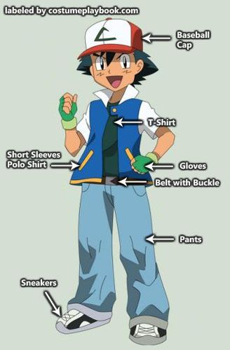 Pokemon - Ash - costume - original                                                                                                                                                                                 More Pokémon Ash Costume, Ask Ketchum Costume, Pokemon Customes Halloween, Ash Cosplay Pokemon, Pokemon Costume Ideas, Pokémon Halloween Costume, Ash Ketchum Halloween Costume, Halloween Costume Pokemon, Ash From Pokemon