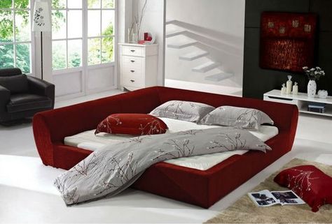 Corner bed thats not in a corner: Corner Bed Ideas, Awesome Beds, Faux Headboard, Den Room, Circle Bed, Corner Bed, Space Saving Furniture Bedroom, Bed Picture, Garage Bedroom