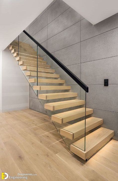 Cantilever Stairs, Oak Handrail, Iron Staircase, Beautiful Stairs, House Staircase, Glass Stairs, Glass Staircase, Stairs Design Modern, Floating Stairs