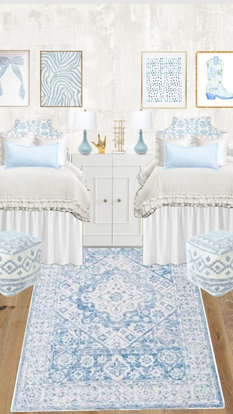 #dorm #dorminspo #dormroom #dormdecor #dormroominspo #dormroomdecor #costal Dorm Lighting, Costal Bedroom, Girls Bedroom Themes, Boys Dorm Room, Blue Dorm, Dorm Shopping, Dorm Room Styles, College Dorm Room Decor, College Room