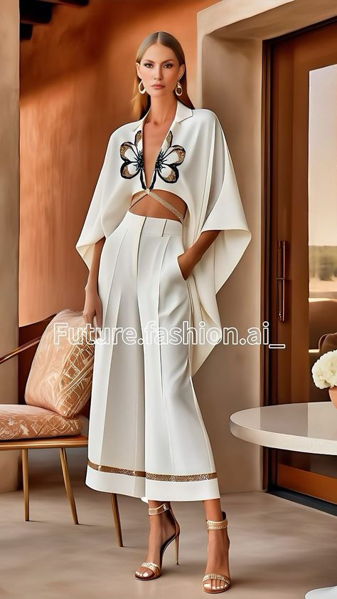 Kübra Karakaş | NEW LOOKS‼️Which is your favourite⁉️👌💫💃✨✨✨ (NOTE: I am not an online store, I designed these models using artificial intelligence tools, I... | Instagram Luxury Draped Women's Sets, Elegant White Designer Sets, Elegant White Designer Wear Sets, Festive Embellished Pant Set With Traditional Drape, Embellished Traditional Drape Pant Set, Dress Trending, Styling Clothes, Dress Sets, New Looks