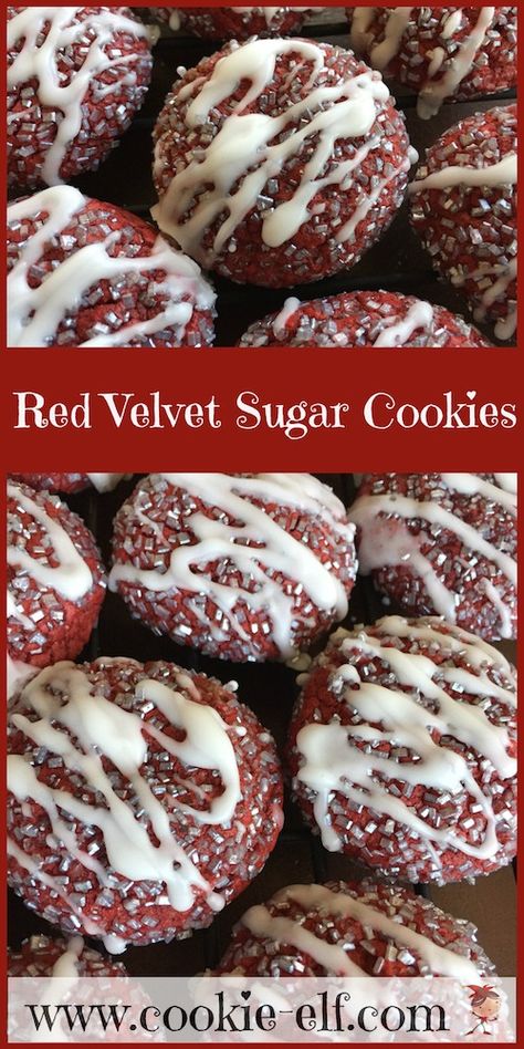 Red Velvet Sugar Cookies with The Cookie Elf Pinwheel Cookies Christmas, Snowflake Cookies Recipe, Red Velvet Sugar Cookies, Velvet Sugar Cookies, Cookie Table Wedding, Easy Sugar Cookie Recipe, Jumbo Cookies, Velvet Recipes, Baked Gifts