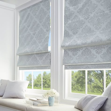 Damask Blackout Cordless Roman Shade | Kohls Roman Shades Living Room, Blinds For Windows Living Rooms, Room Darkening Shades, Cordless Roman Shades, Window Treatments Living Room, Blinds Design, Roman Shade, Window Room, Roman Blind