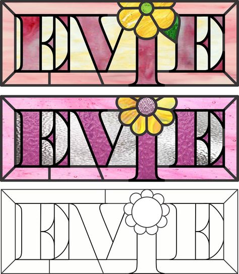 copper foil, lead came, stained glass, custom patterns, names logos, and words Stained Glass Name Signs, Stained Glass Letters Alphabet Patterns, Stained Glass Letters, Logo Word, Stained Glass Studio, Stained Glass Pattern, Given Name, Glass Pattern, Glass Designs