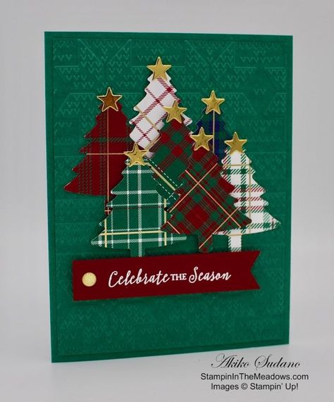 Stampin Up Weihnachten, Stamped Christmas Cards, Simple Christmas Cards, Plaid Christmas Tree, Homemade Christmas Cards, Stampin Up Christmas Cards, Christmas Card Crafts, Christmas Tree Cards, Christmas Plaid