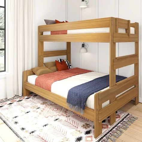 Max and Lily Farmhouse Twin over Full Bunk Bed - On Sale - Bed Bath & Beyond - 34818451 Sister Shared Room, Queen Bunk Bed, Bunk Bed Plan, L Shaped Bunk Beds, Reading Nook Kids, Queen Bunk Beds, Solid Wood Bunk Beds, Wood Bunk Bed, Bunk Beds Built In