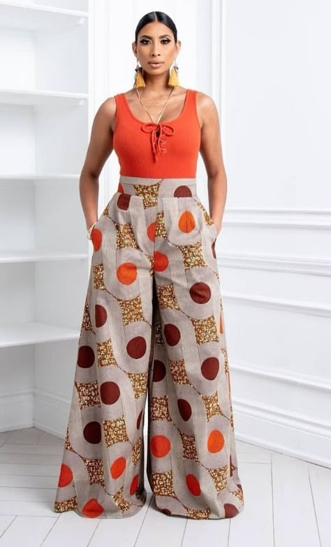 Best Plus Size Clothes, Chitenge Pants For Ladies, Ankara Palazo, African Print Pants, Stylish Naija, My Saves, Long African Dresses, African Print Dress Ankara, Short African Dresses