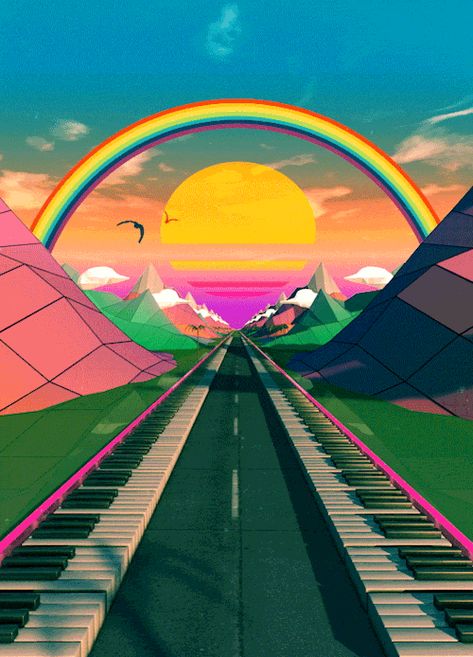 the neverending road Moving Images Animation, Wallpaper Trippy, Rainbow Valley, Loop Gif, Trippy Gif, Road Art, New Retro Wave, Psy Art, Beautiful Roads