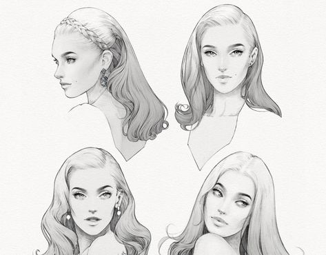 Fashion Portraits 2020 II on Behance Alex Tang, Hair Illustration, Hair Sketch, Long Wavy Hair, Hair Reference, Old Hollywood Glamour, How To Draw Hair, Hollywood Glamour, Fashion Illustrations