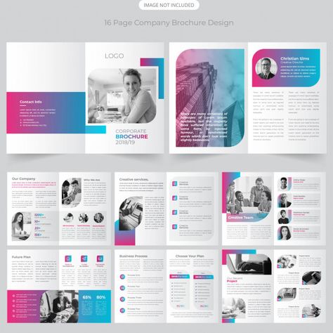 16 page company profile brochure design ... | Premium Vector #Freepik #vector #brochure #business #book #design Gradient Brochure Design, Tech Company Profile Design, Sales Brochure Design, Ebook Layout, Company Brochure Design, Company Profile Brochure, Newsletter Layout, Page Layout Design, Business Book