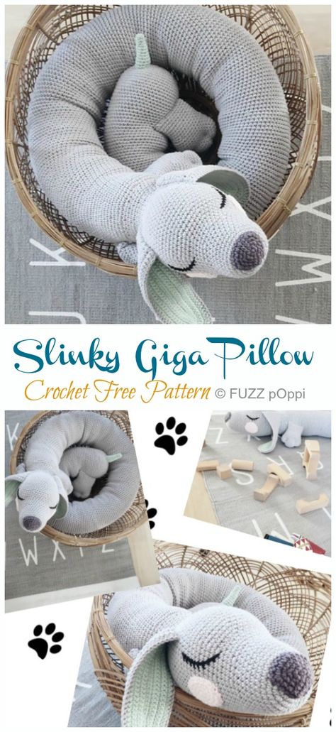 Slinky Giga Pillow Crochet Free Pattern- Crochet #Dog; #Amigurumi; Free Patterns Stool Cover Crochet, Crochet Dog Amigurumi, Dog Amigurumi, Crochet Free Patterns, Pillow Crochet, Crochet Dog Patterns, Crochet Pillow Cover, Crochet Pillow Pattern, Crochet Pillows