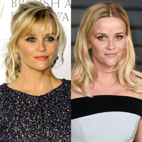 Wispy Side Fringe Long Hair, Bangs In Your 40s, Reese Witherspoon Bangs, Over 40 Bangs, Celebrities With Bangs, Bangs Pictures, Blond Bobs, Blonde Hair Blue Eyes Makeup, Celebrity Bangs