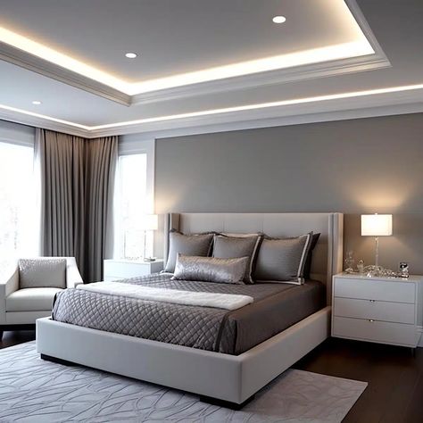 How To Make Coffered Ceiling, Recessed Bedroom Ceiling, Modern Coffered Ceiling Bedroom, Cove Lighting Ceiling Master Bedrooms, Faux Recessed Ceiling, Master Room Ceiling Design, Inset Ceiling Bedroom, Trayed Ceiling Ideas Bedroom, Tray Ceiling Lighting Bedroom