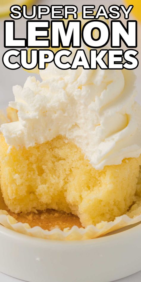 Lemon cupcakes are a delightful treat that combines the tangy sweetness of lemon with the moist and fluffy texture of cupcakes. Making this delicious homemade lemon cupcake recipe is easy and the recipe only has a few simple ingredients. You can easily whip up a batch of these easy lemon cupcakes that your family and friends will love. My personal favorite is topping them with homemade lemon buttercream frosting. Lemon Filled Cupcakes Easy, Healthy Lemon Cupcakes, Large Cupcake Recipe, Easy Lemon Cupcake Recipe, Moist Lemon Cupcakes, Easy Lemon Cupcakes, Lemon Cupcakes From Box Cake, Lemon Cupcakes From Scratch, Lemon Cupcake