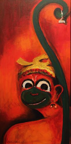 Painting On Ramayana, Hanuman Ji Painting Water Colour, Hanuman Painting Acrylic, Hanumanji Painting, Hanuman Painting, Shree Hanuman, Contemporary Art Exhibition, Hanuman Ji Wallpapers, Indian Mythology